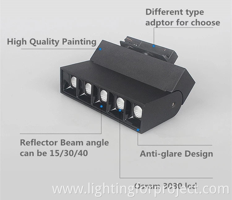 Popular design surface mounted light cob led magnetic track light systems 10w 5 heads for office